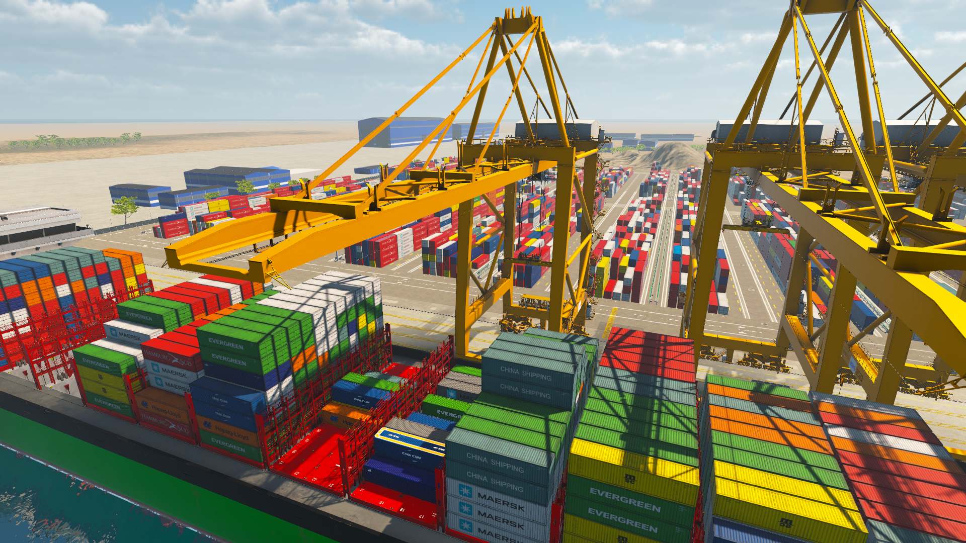 Mevea STS crane simulator view.