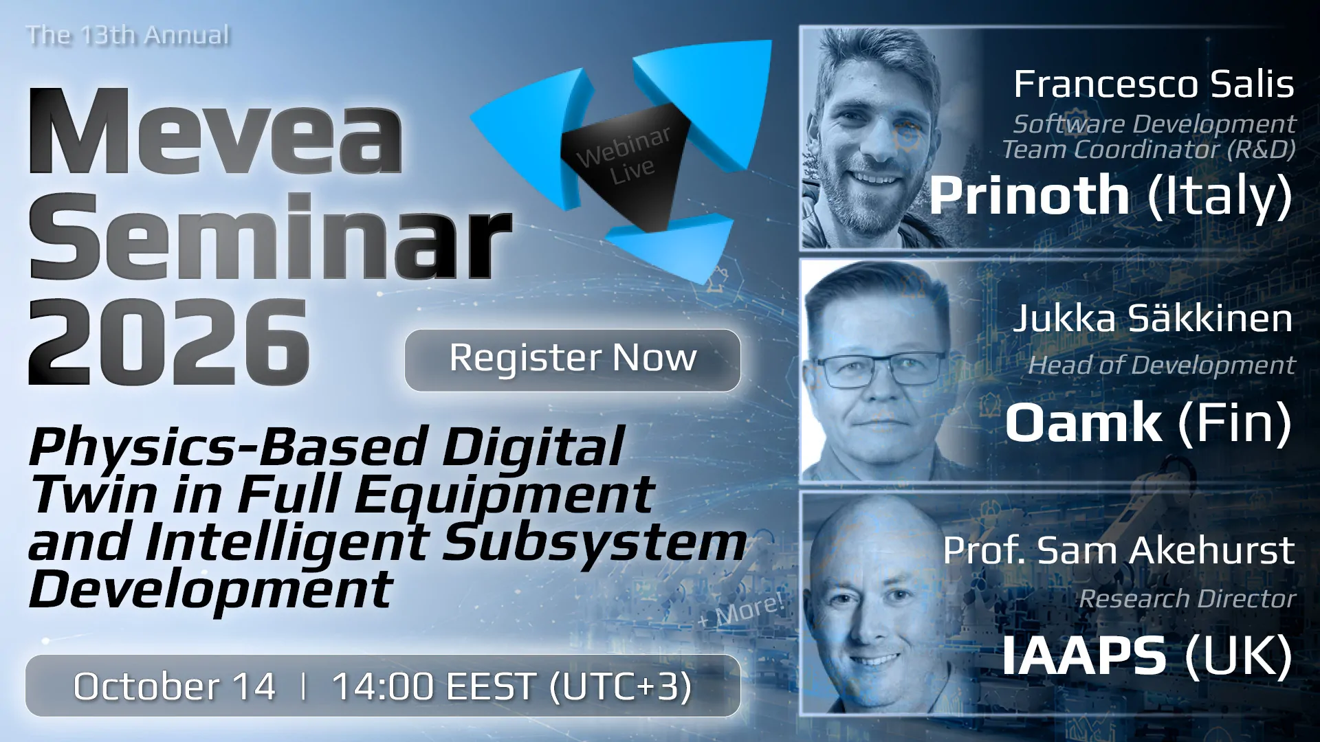 Mevea Seminar 2026 | 14 Oct: Physics-Based Digital Twin in Full Equipment and Intelligent Subsystem Development