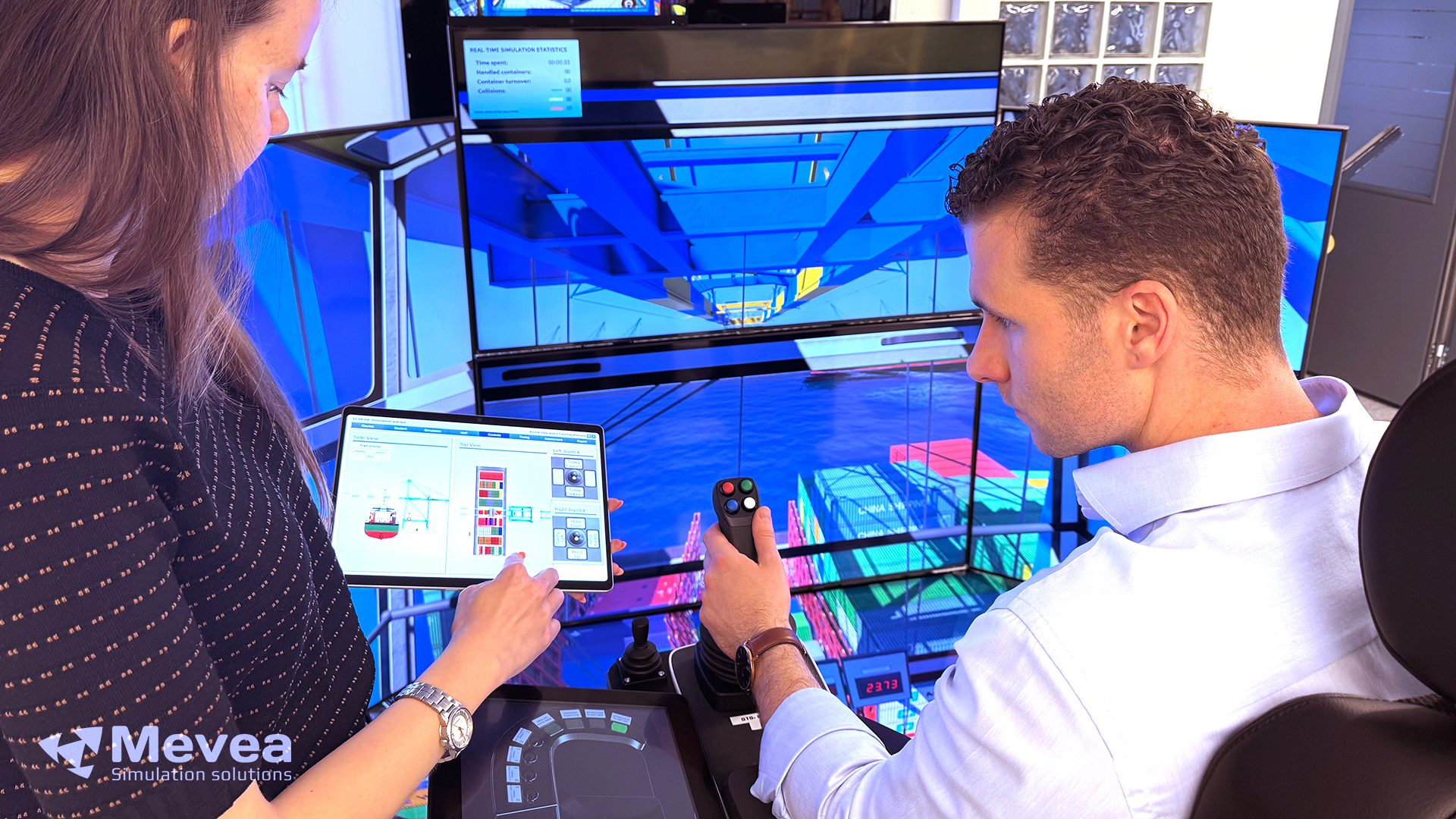 Mevea Pro Crane Simulator in the middle of training exercise.