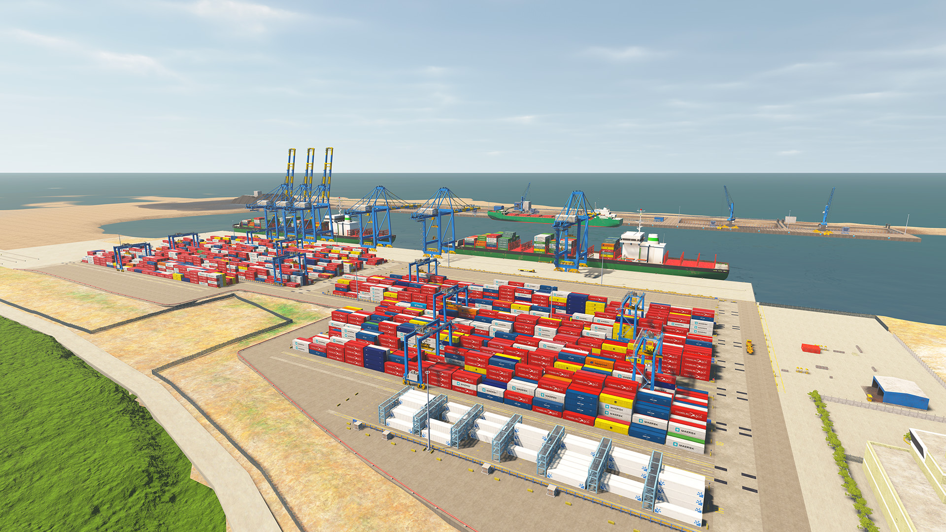 Simulated scenery of Hazira port in India.